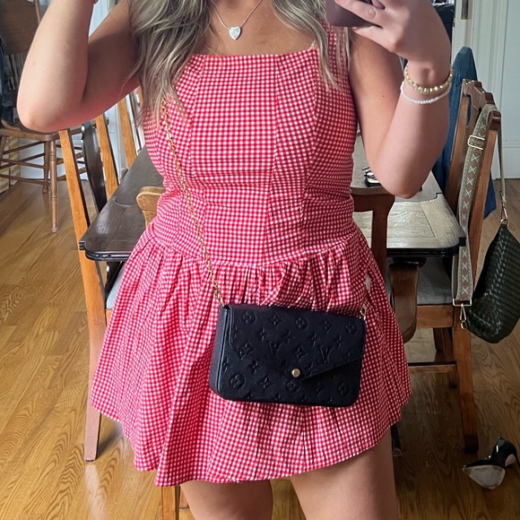 Abercrombie & Fitch Mila Drop Waist Mini Dress - Red Gingham - Picture 4 of 4